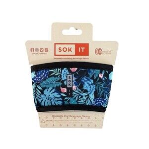 Sok-it Reusable Insulating Beverage Sleeve Thermafoil Jungle Paradise Blue NEW